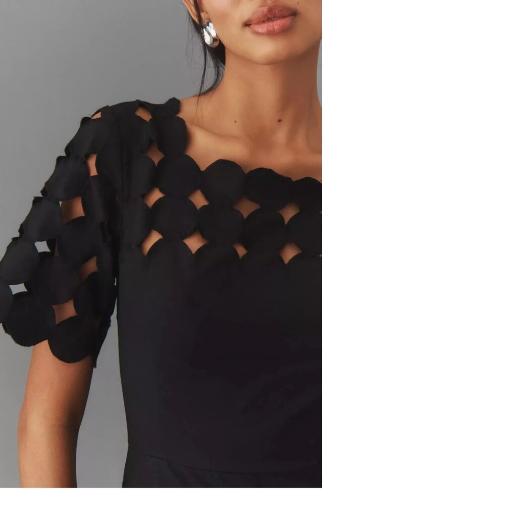 By Anthropologie Cutwork Mini Shift Dress SIZE 2 new black new with tag - Picture 2 of 5